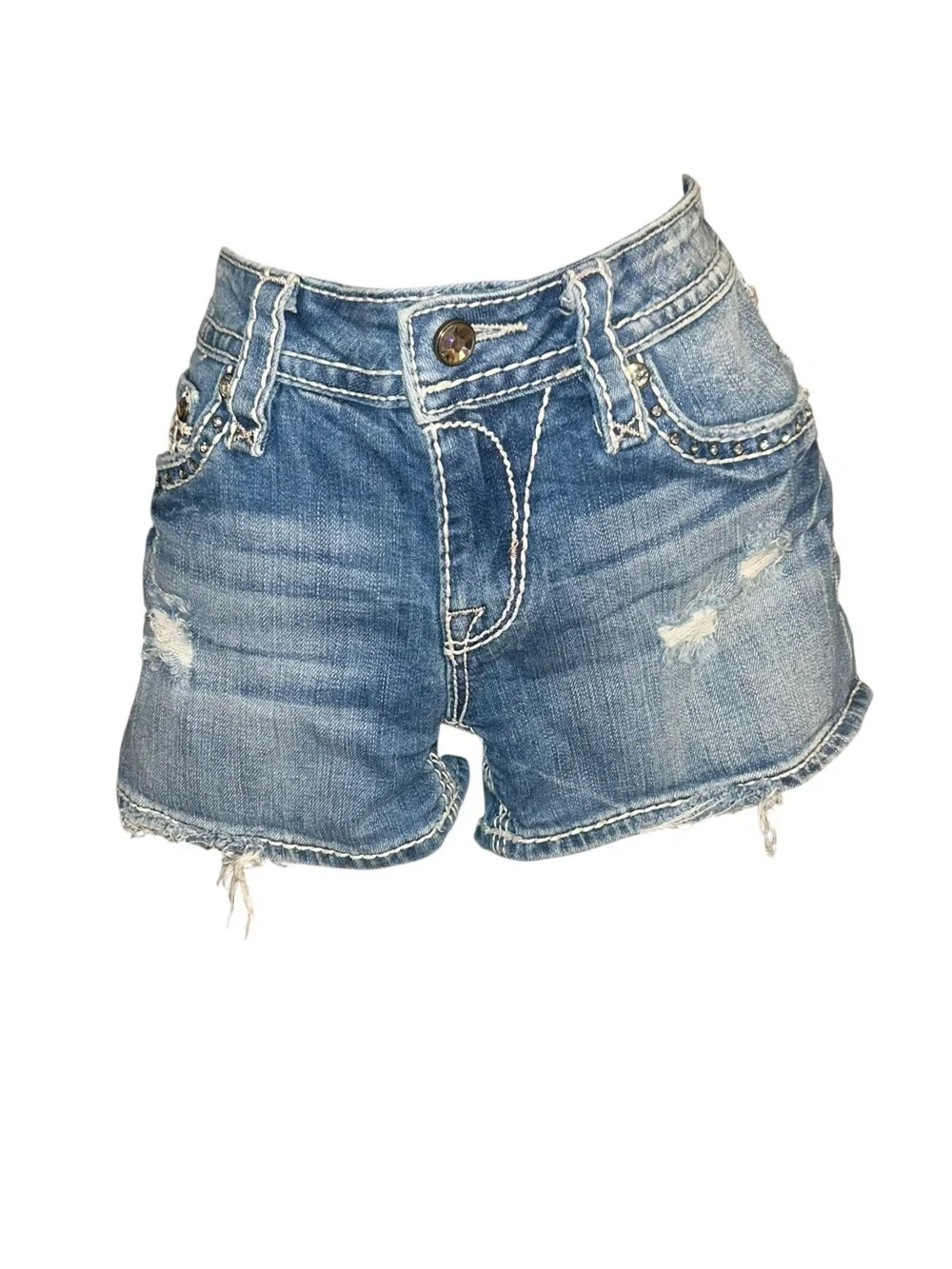Rock Revival Denim Distressed Women’s Shorts - Blue Jean Denim Size 28